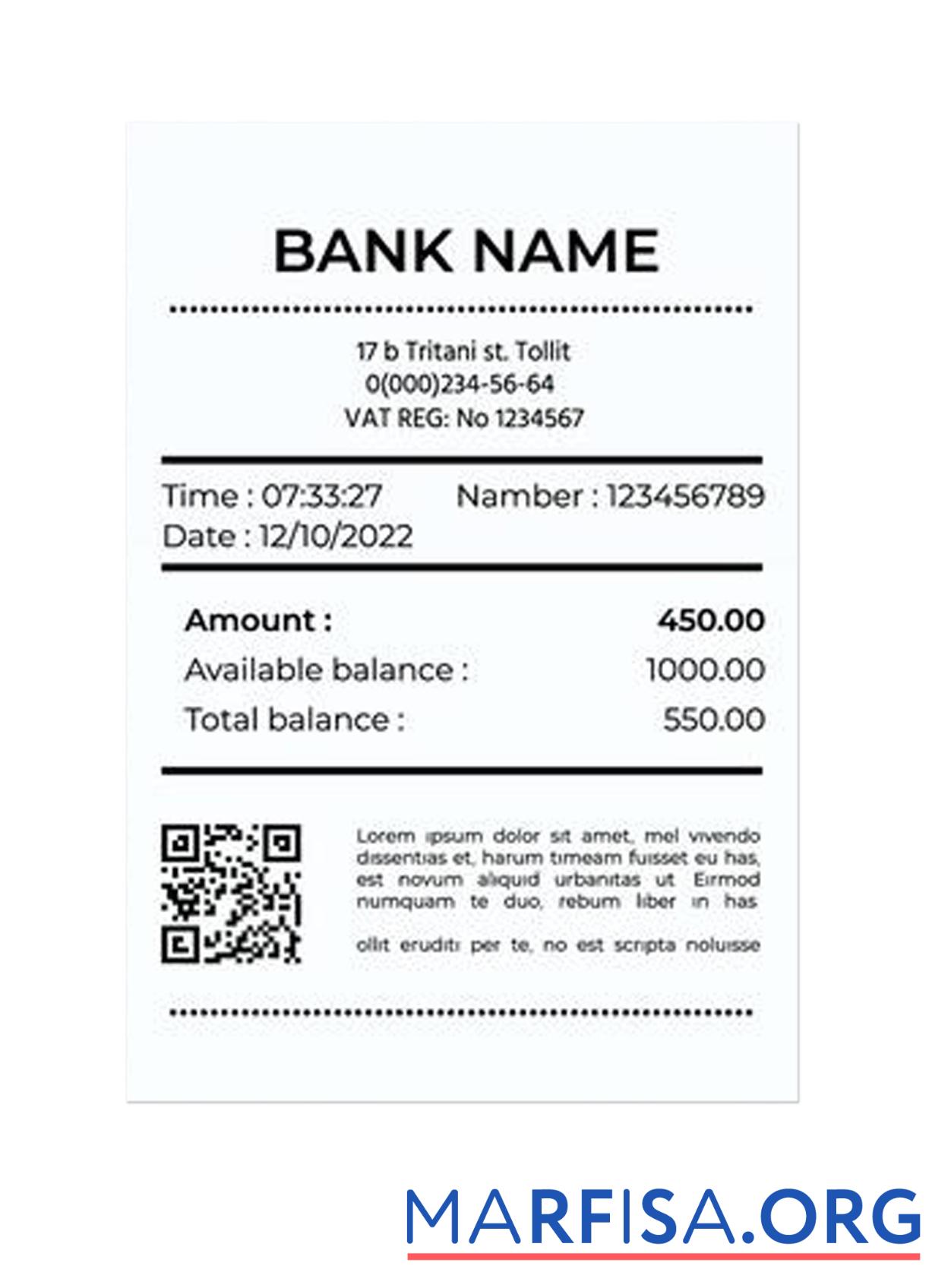 Blank BANK receipt version 2 example